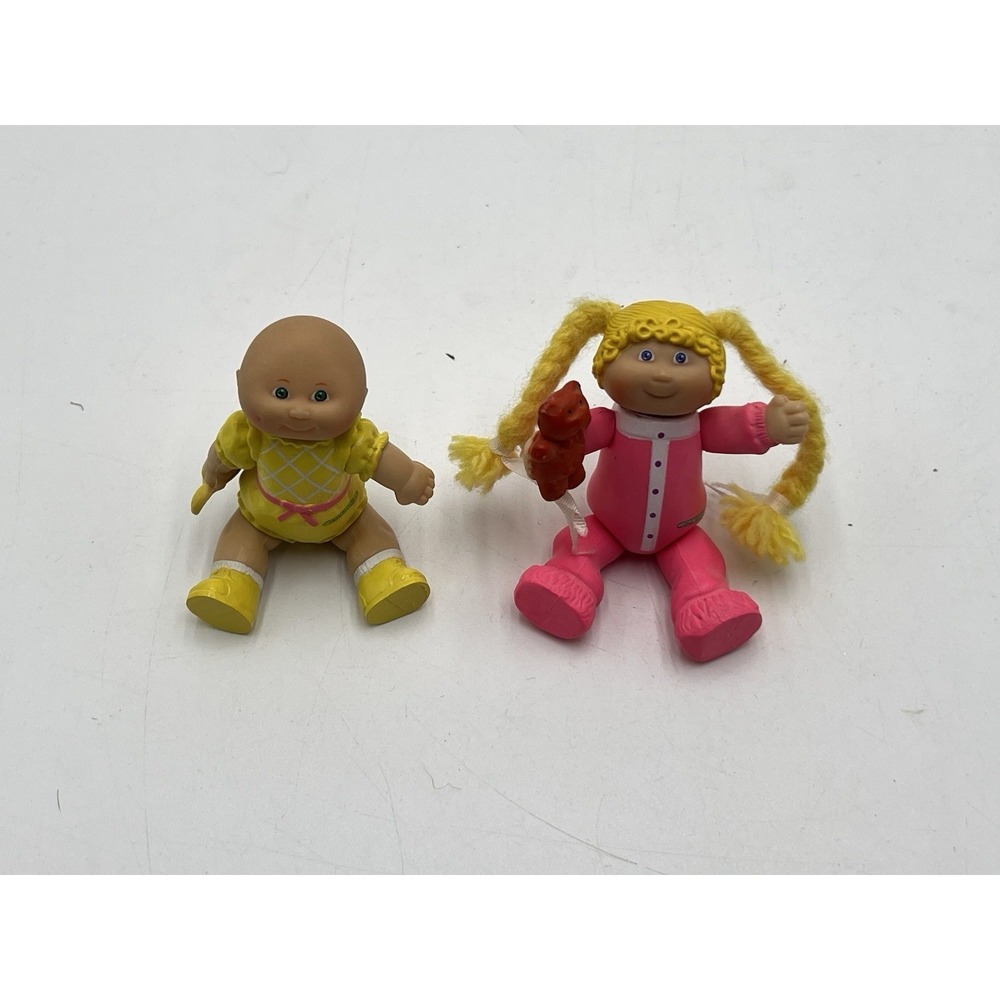 Vintage‎ 1984 OAA Cabbage Patch Kids Mini PVC Figure Lot 2 Yellow Pink Doll